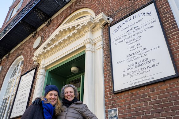 Greta Gertler Gold and Hilary Bell outside the Greenwich House Theatre in the Village, where Picnic at Hanging Rock will premiere.