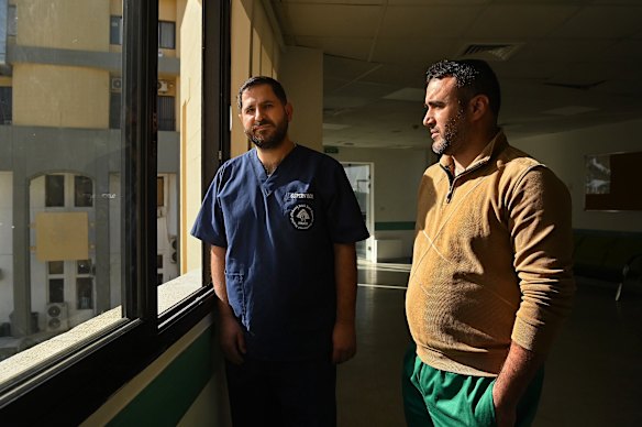Emergency supervisor Ali Omeis (left) and emergency & disaster manager Hassan Baz (right) at the Nabih Berri Governmental University Hospital in Nabatiyeh.
