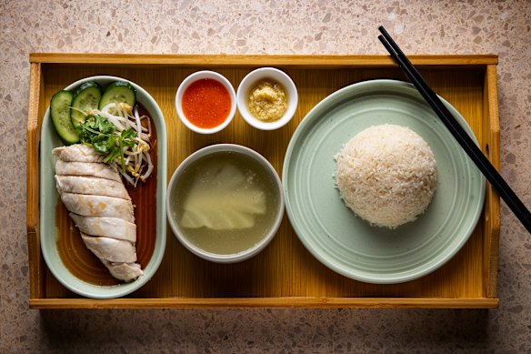 Hainanese chicken rice set, one of dozens of hawker classics under one roof at EatAlley.