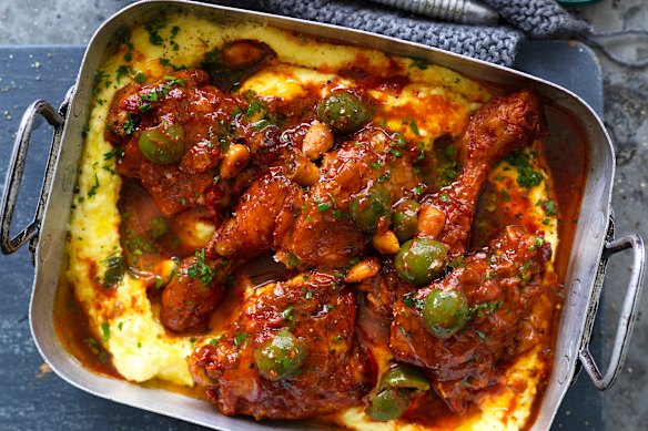 Neil Perry’s braised chicken with olives and almonds.