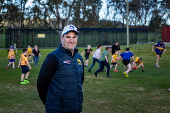 Harcourt Football Netball Club president Mark Dorian during Thursday night training.