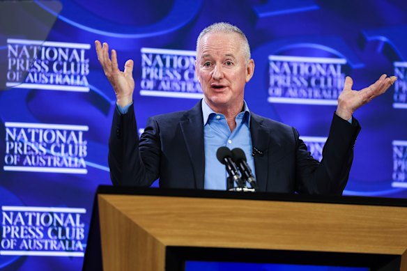 ABC managing director Hugh Marks speaking at the National Press Club.