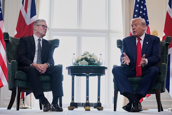 British Prime Minister Keir Starmer and US President Donald Trump at Trump’s gold course in Turnberry, Scotland.