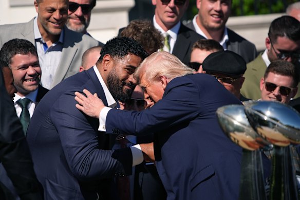Trump meets Australian footballer Jordan Mailata, who plays in the offensive line for the Philadelphia Eagles.