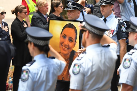 A memorial procession for Rachel McCrow and her colleague, Constable Matthew Arnold.