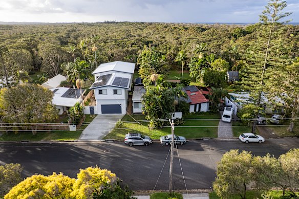 Virginia Jones’ house, second from left, now sits high above the neighbourhood. Bernie Zatlow’s house is to the right with the red roof.