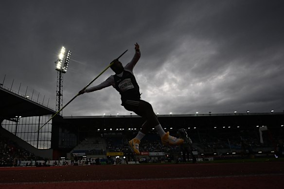 Rumesh Tharanga Pathirage of Sri Lanka competes during the men's javelin event at the Golden Spike athletics meeting in Ostrava, Czech Republic.