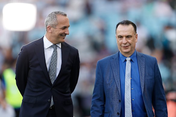 Andrew Abdo and Peter V’landys on 2025 grand final day.