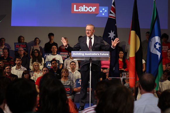 Anthony Albanese speaks at Labor’s campaign rally in Brisbane.