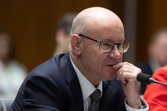 Incoming ambassador Greg Moriarty during a Senate estimates hearing in 2024 in Canberra in his role as Defence Department secretary.