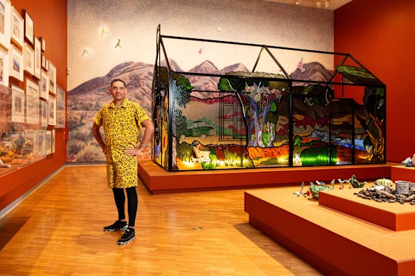 Tony Albert, artistic director of the 5th National Indigenous Art Triennial, in front of House of Namatjira.
