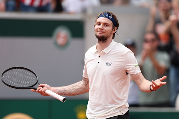 Alexander Bublik after defeating Alex de Minaur at the French Open last year.