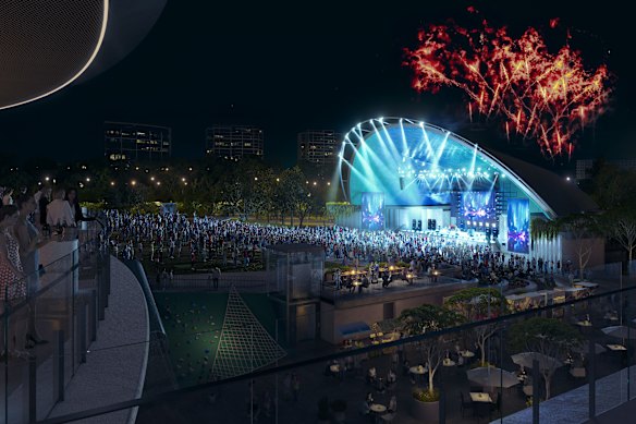 The amphitheatre as imagined at night. 