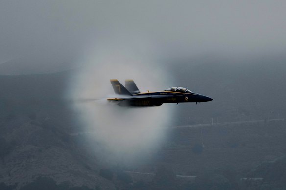 The U.S. Navy Blue Angels fly during the San Francisco Fleet Week Air Show in San Francisco.