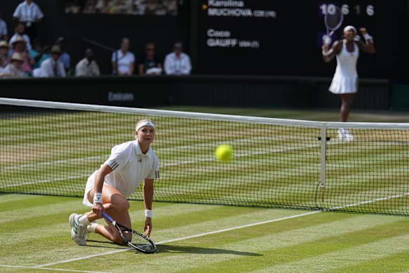 Muchova slipped at the net on her first match point.