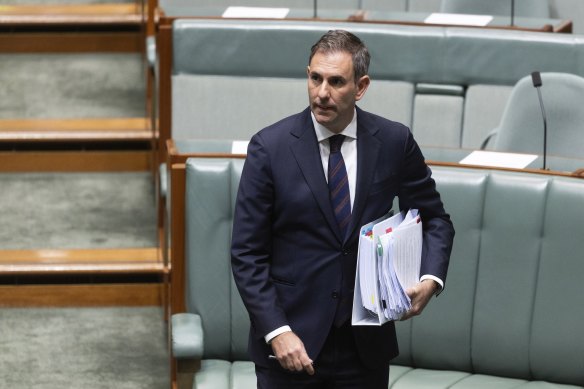 Treasurer Jim Chalmers arrives at question time on Tuesday.