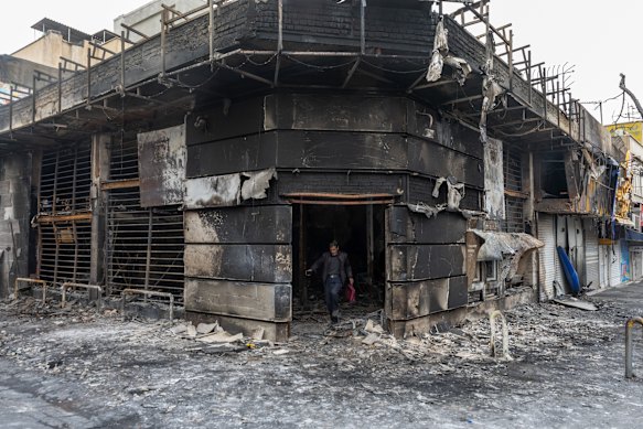 A burnt building in Tehran, Iran, following mass protests there last week.