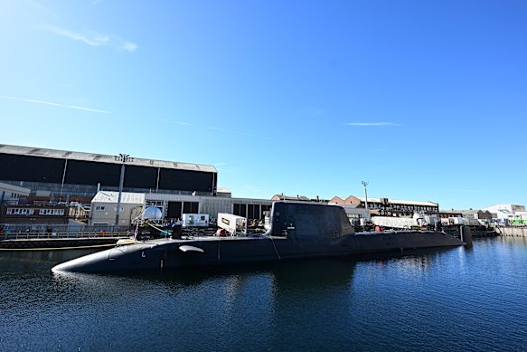 HMS Agamemnon, an Astute-class nuclear-powered submarine, at BAE Systems’ shipyard in Barrow-in-Furness, England.