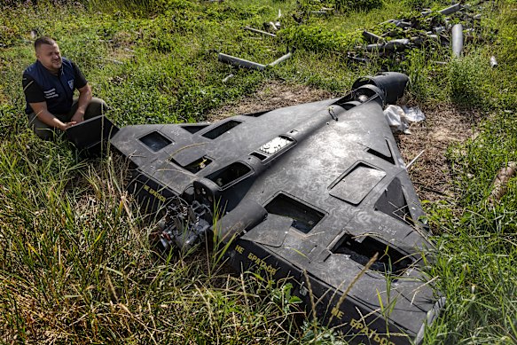 The remains of a downed Russian drone in Ukraine.
