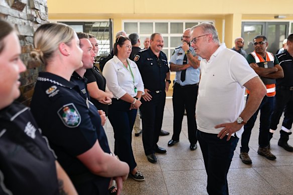 The prime minister met emergency services personnel on his visit to Cloncurry.