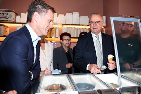 Chris Minns and Anthony Albanese during a visit to Paddy’s Markets in Sydney during last year’s federal election campaign.