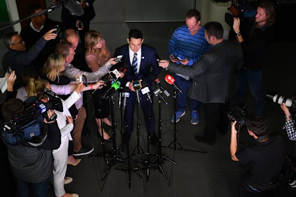 Billy Slater faces the media after the judiciary cleared him to play in the 2018 grand final.