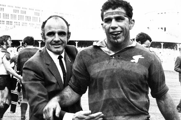 Clive Churchill and John Sattler after the 1970 grand final.