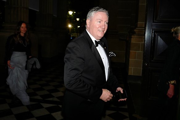 Former Collingwood president Eddie McGuire greets reporters on his way into the gala.