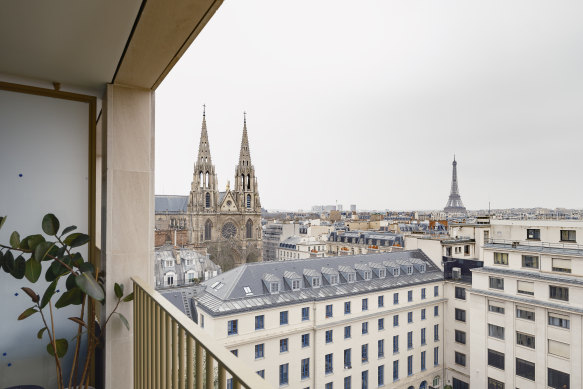 A view of the Eiffel Tower from an apartment in the Îlot Saint-Germain public housing development in Paris.