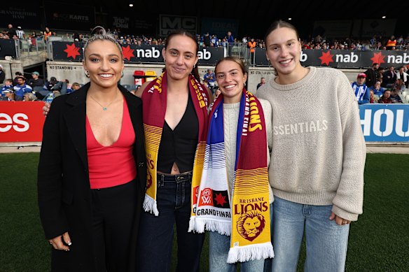 Richmond’s Sarah Hosking, Port Adelaide’s Indy Tahau and Swans pair Zippy Fish and Montana Ham at the AFLW grand final.