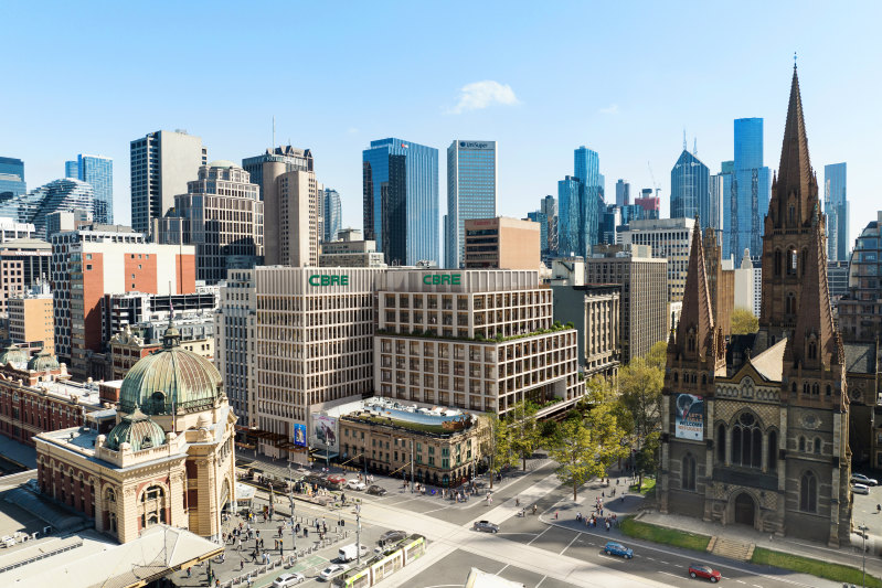 A render of the Lendlease development, Town Hall Place, above the Town Hall metro station in the CBD.