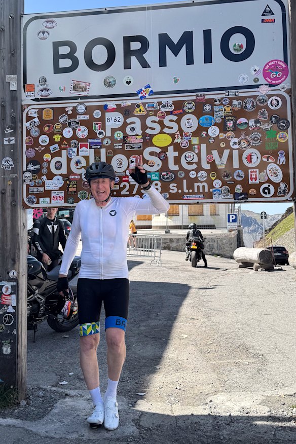 The writer after reaching the summit of Passo dello Stelvio