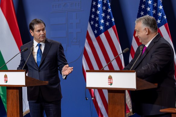 US Secretary of State Marco Rubio with Hungarian Prime Minister Viktor Orb&aacute;n in Budapest on Monday.