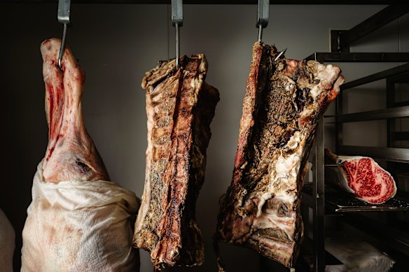 Ageing meat hanging at 20 Chapel in Marrickville, Sydney.
