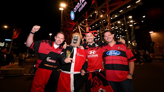 Fans arrive for the clash between the Crusaders and NSW Waratahs at Christchurch on Friday night.