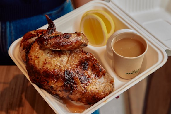 Roast chicken with gravy is just one of several chicken specials at Hagen’s Organics.