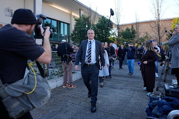 Detective Leading Senior Constable Stephen Eppingstall leaves court after Patterson’s verdict on Monday.