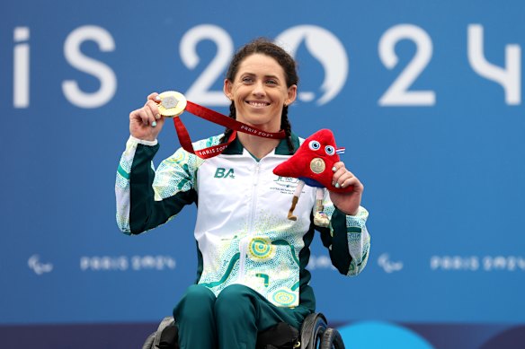 Lauren Parker with her gold medal at the 2024 Paris Summer Paralympic Games.
