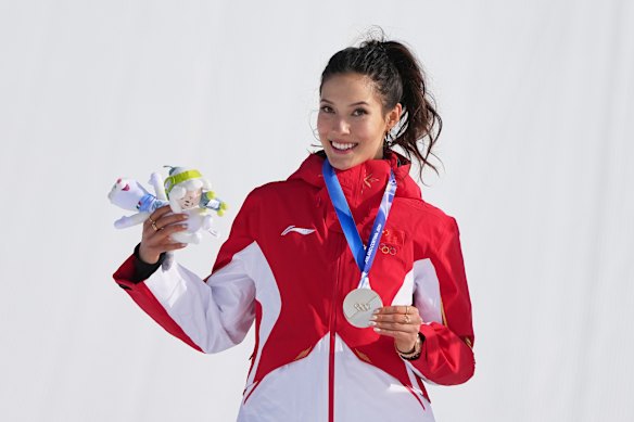 Eileen Gu won silver in the women’s freeski slopestyle on Monday.
