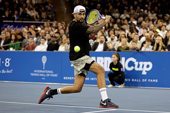 Nick Kyrgios, pictured this month at The Garden Cup exhibition event, will start next year at the Brisbane International.