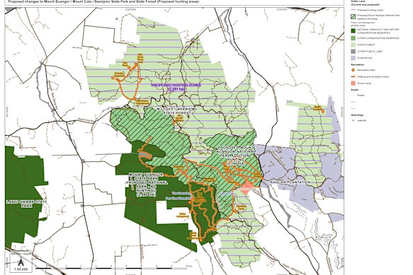 Map of existing recreation vs proposed hunting activities at Mt Buangor and Mt Cole.