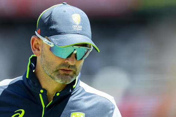 Nathan Lyon at the Gabba ahead of the second Test.