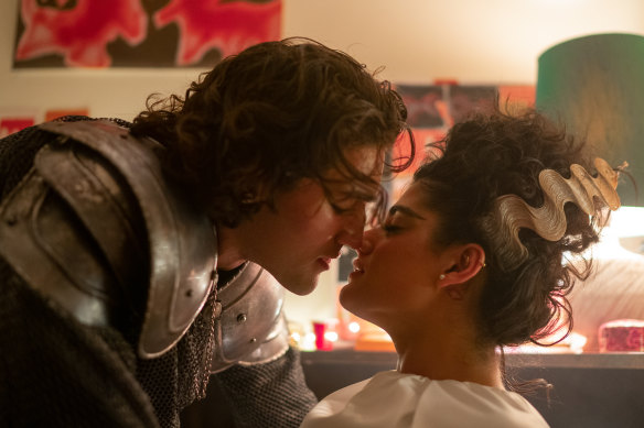 Josh Heuston as Dusty and Ayesha Madon as Amerie in Heartbreak High.