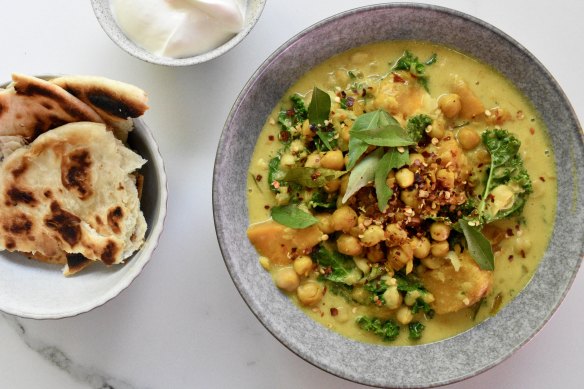 Add this delicious and inexpensive spiced chickpea, coconut and ginger curry to your wintertime  arsenal.
