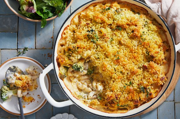 RecipeTin Eats’ baked chicken and broccoli macaroni cheese.