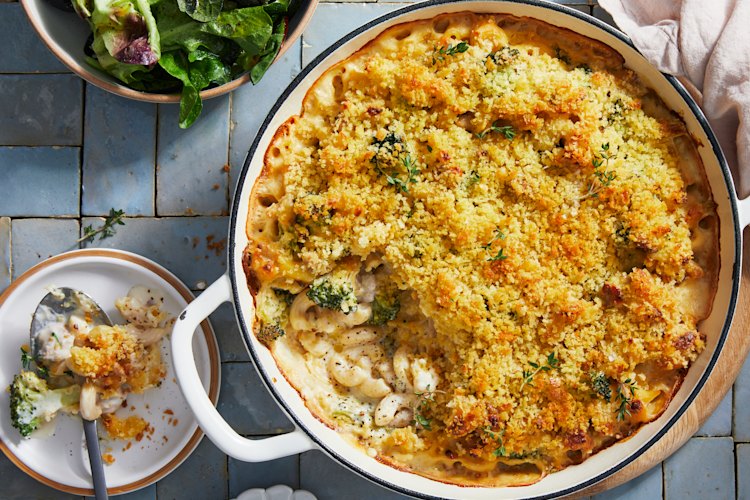RecipeTin Eats’ baked chicken and broccoli macaroni cheese.