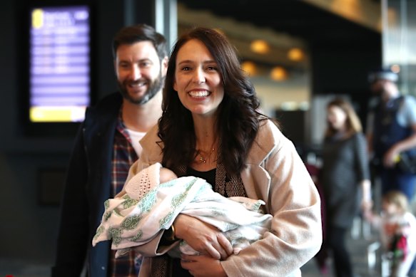 Ardern with her partner Clarke Gayford shortly after the birth of their daughter Neve in 2018. Ardern was just the second world leader to give birth in office, and the first elected leader to take maternity leave. 