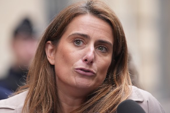 French Greens leader Marine Tondelier talks to reporters on Wednesday.
