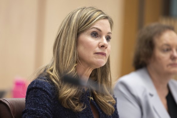 ESafety Commissioner Julie Inman Grant during a Senate estimates proceeding  astatine  Parliament House successful  Canberra.