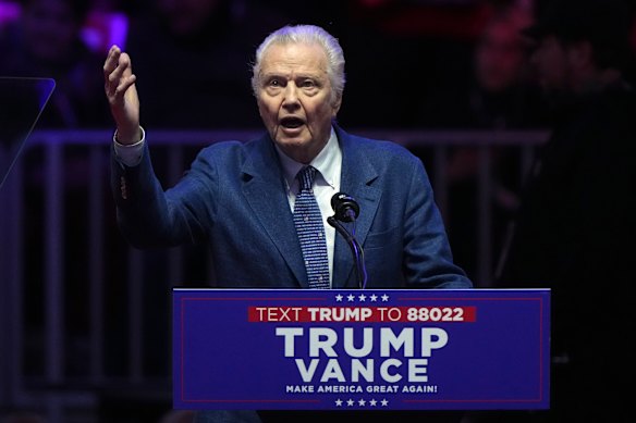 Jon Voight speaks before Donald Trump arrives at a rally ahead of the Presidential Inauguration in January.
